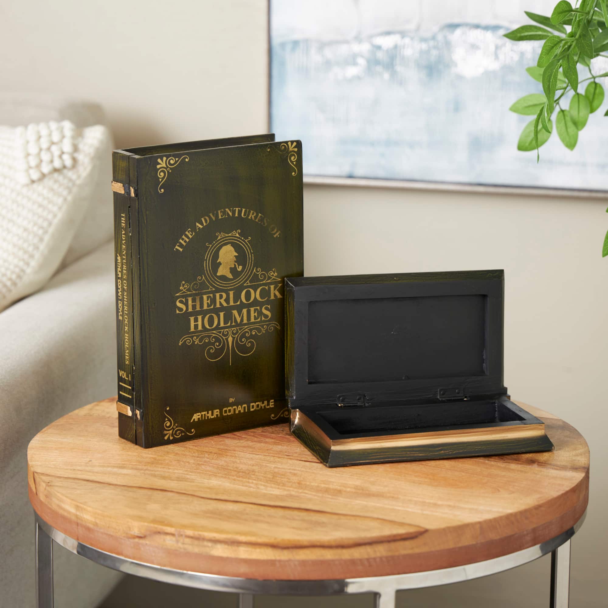 Green Wooden Sherlock Holmes Storage Faux Book Box Set